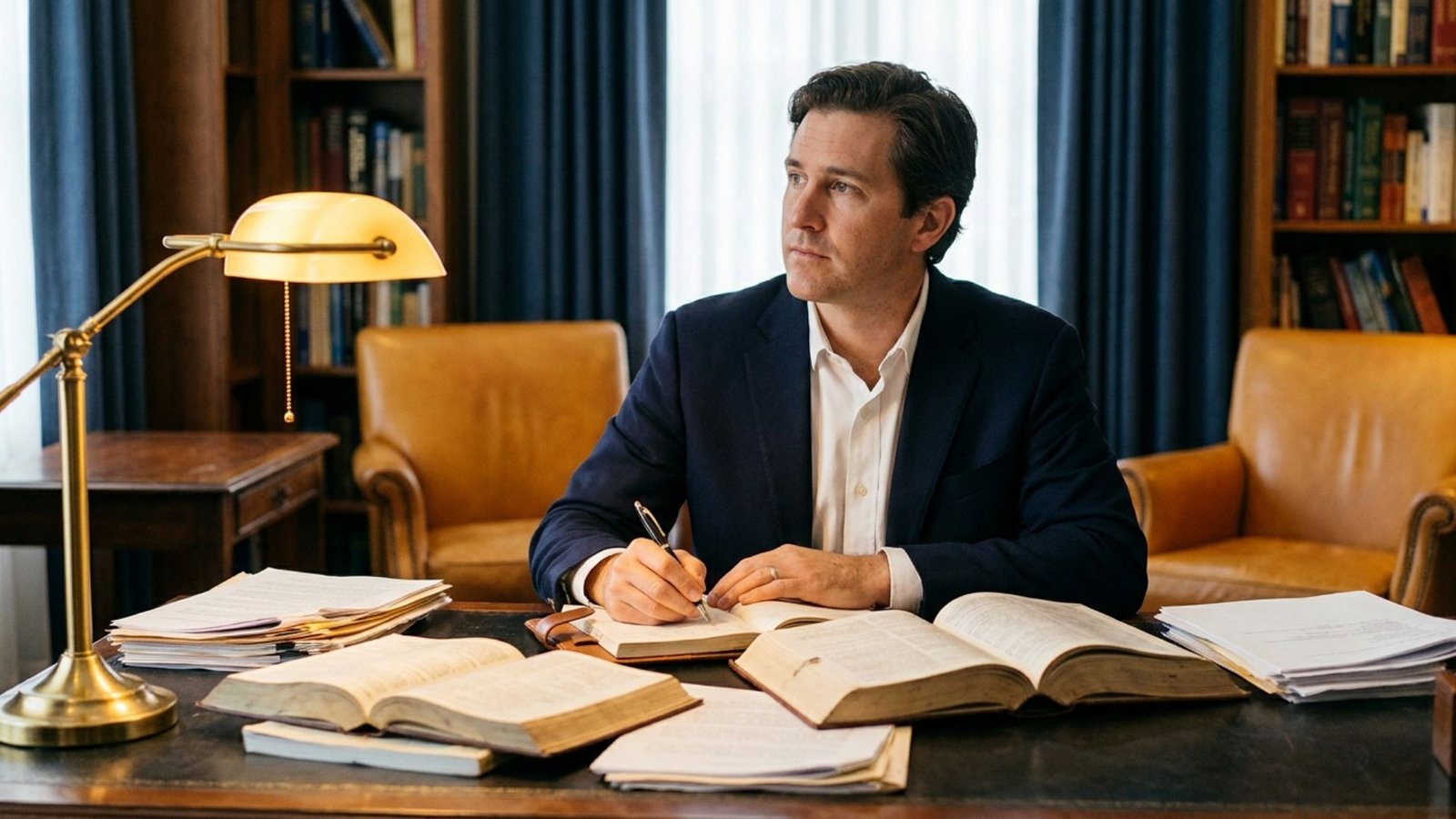 Physician writing editorial notes at a desk